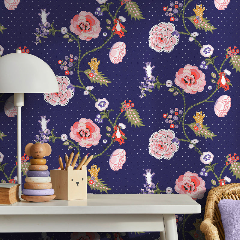 131434 Catnip Navy Wallpaper by Cath Kidston