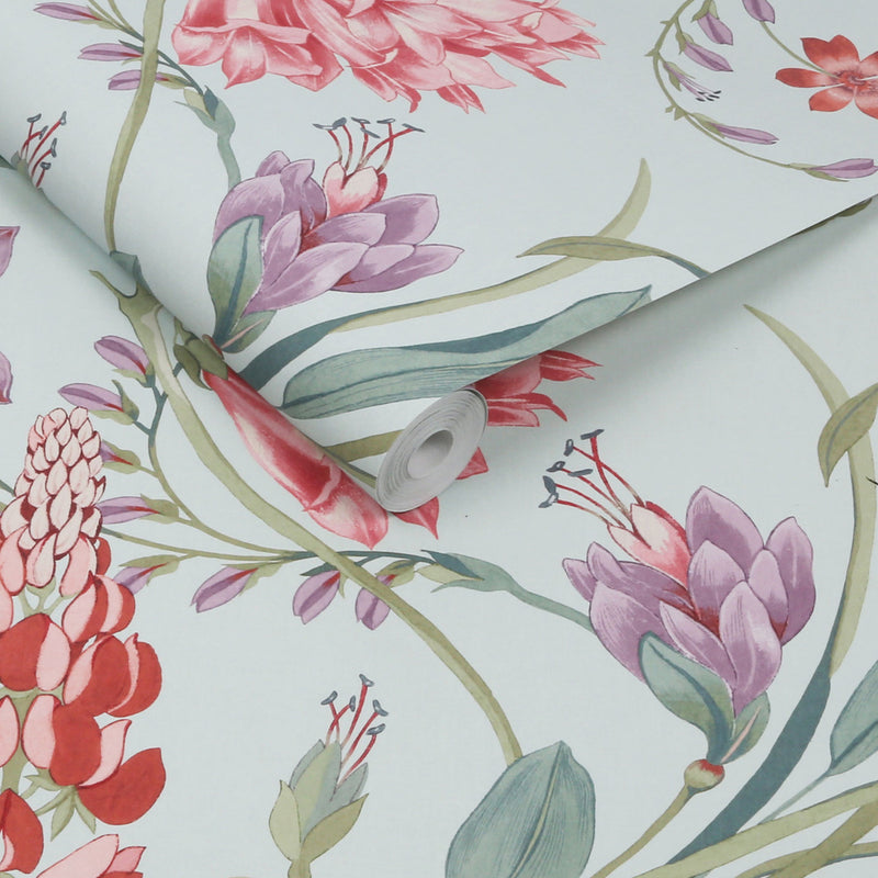 131672 Botanists Scroll Concerto Duck Egg Wallpaper By Graham & Brown