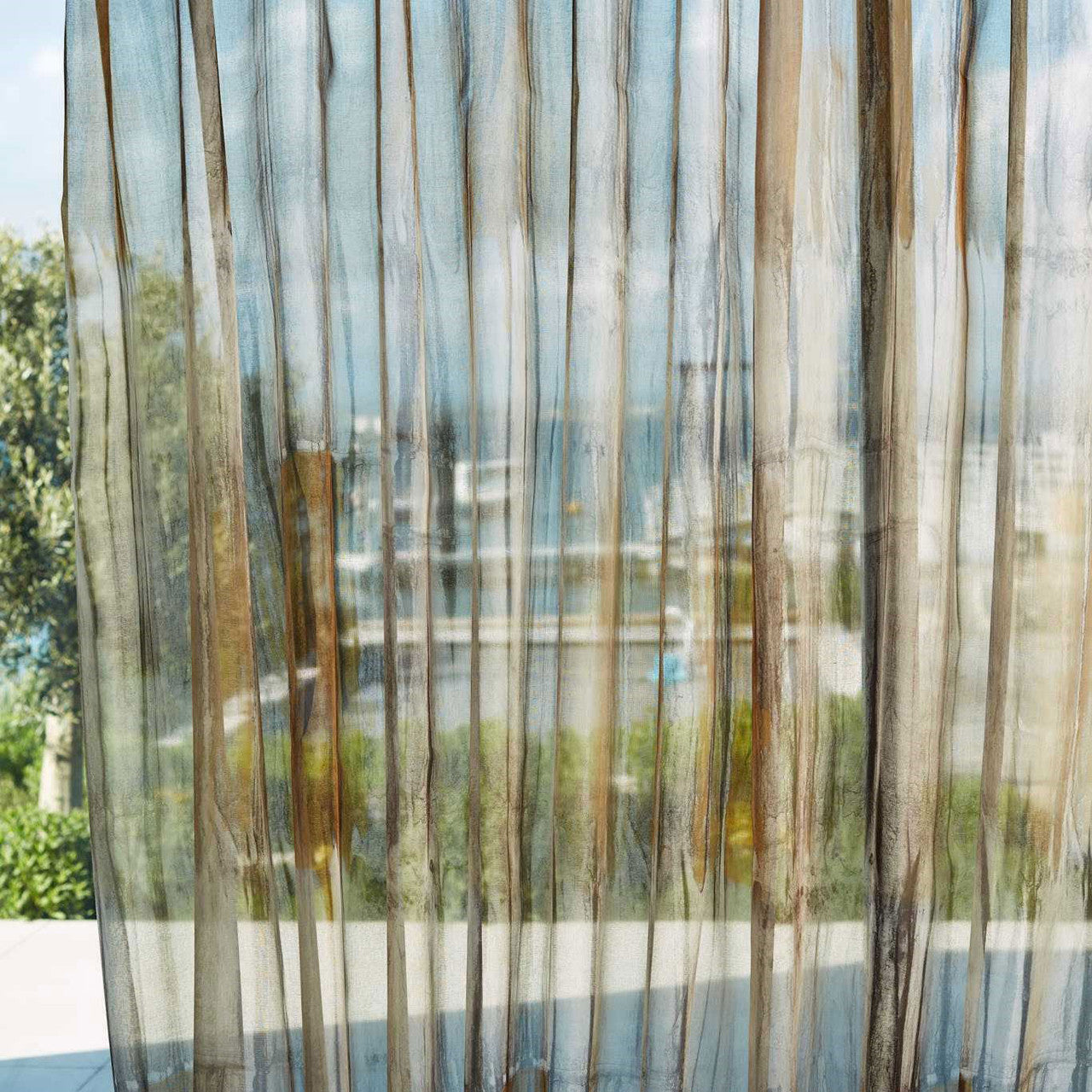 131804 Yuti Sheers 1 Saffron/Pewter/Charcoal Harlequin Fabric