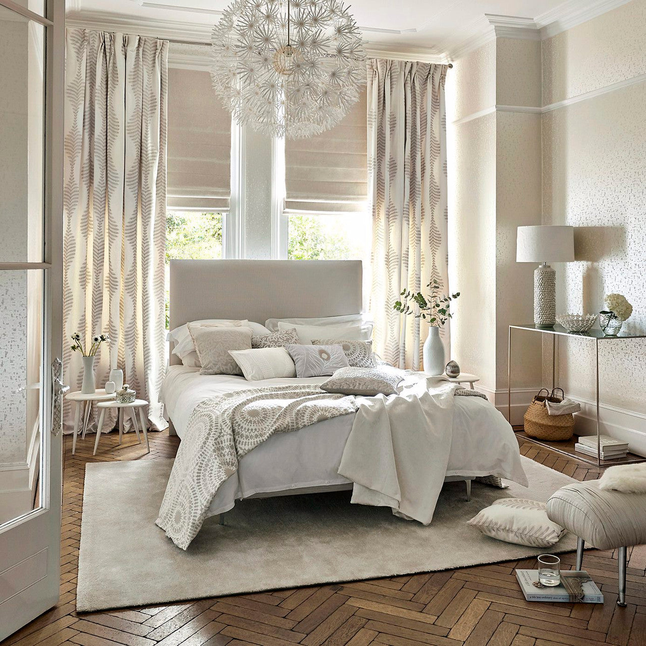 132659 Lucielle Paloma Chalk / Linen Fabric by Harlequin