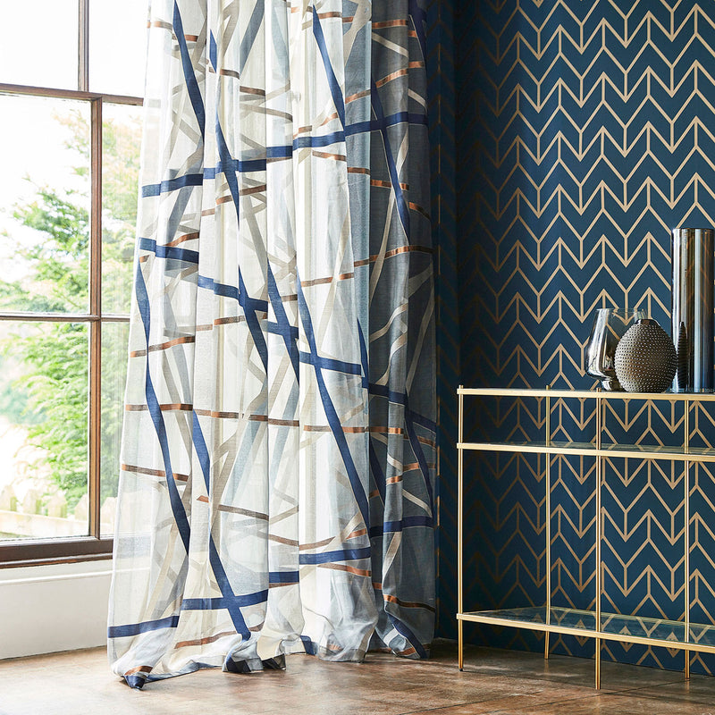 132796 Yasuda Momentum Sheers & Structures 3 Ink / Copper Fabric by Harlequin