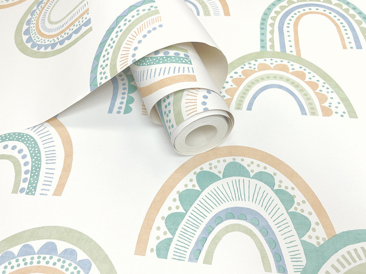 13283 Dream Catcher Boho Rainbow Green and Teal Wallpaper by Holden Decor