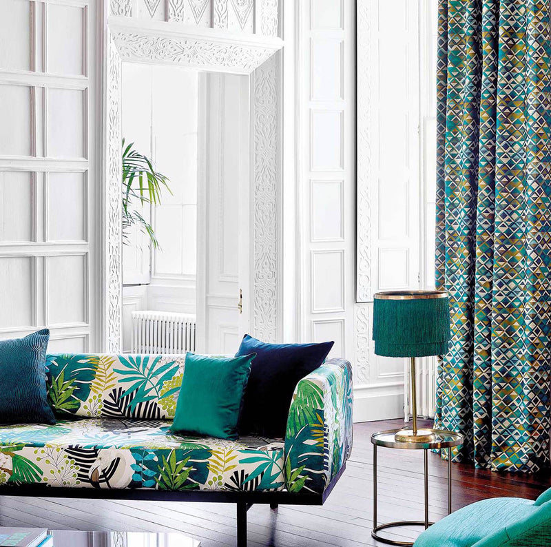 132956 Boka Salinas Prints And Weaves Charcoal/Marine/Zest Fabric by Harlequin