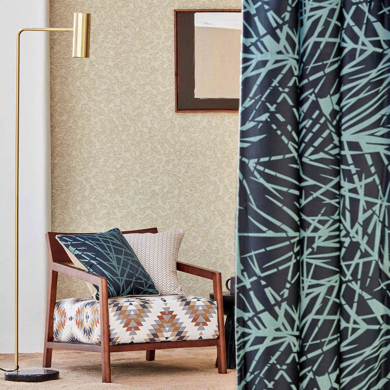 133055 Lorenza Mirador Drapery Ink / Seaglass Fabric by Harlequin