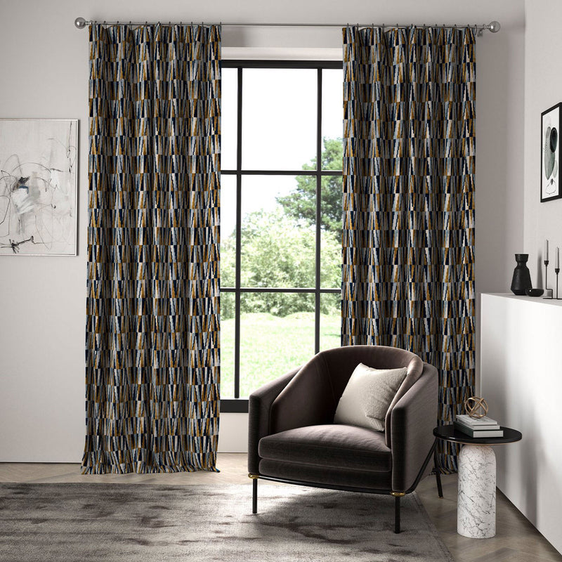 133495 Acute Momentum 13 Cobalt / Ochre Fabric by Harlequin