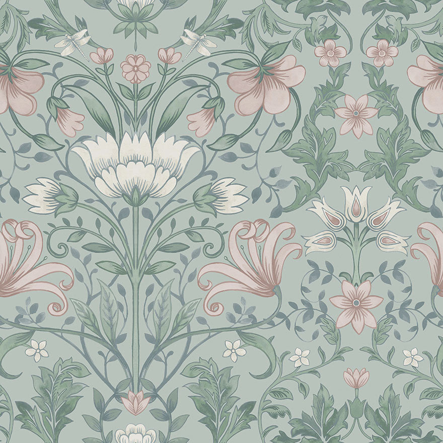 13390 Vintage Floral Soft Teal Wallpaper by Holden Decor