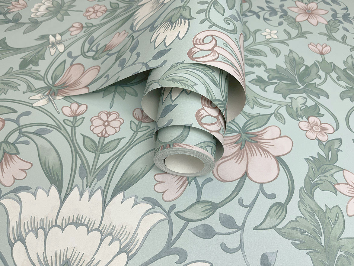13390 Vintage Floral Soft Teal Wallpaper by Holden Decor