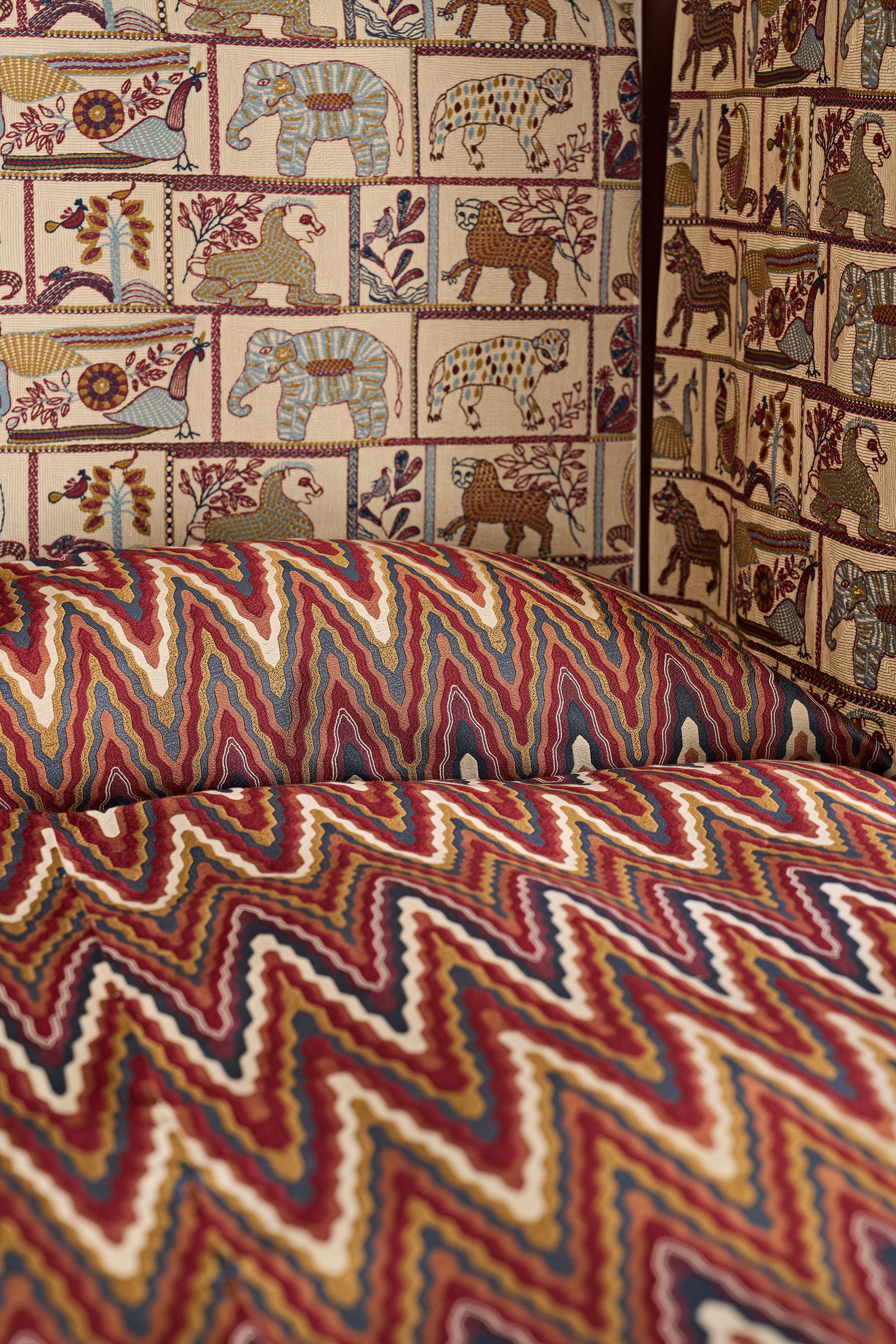 134772 Elota Indigo/Maroon Zamora Fabric by Harlequin