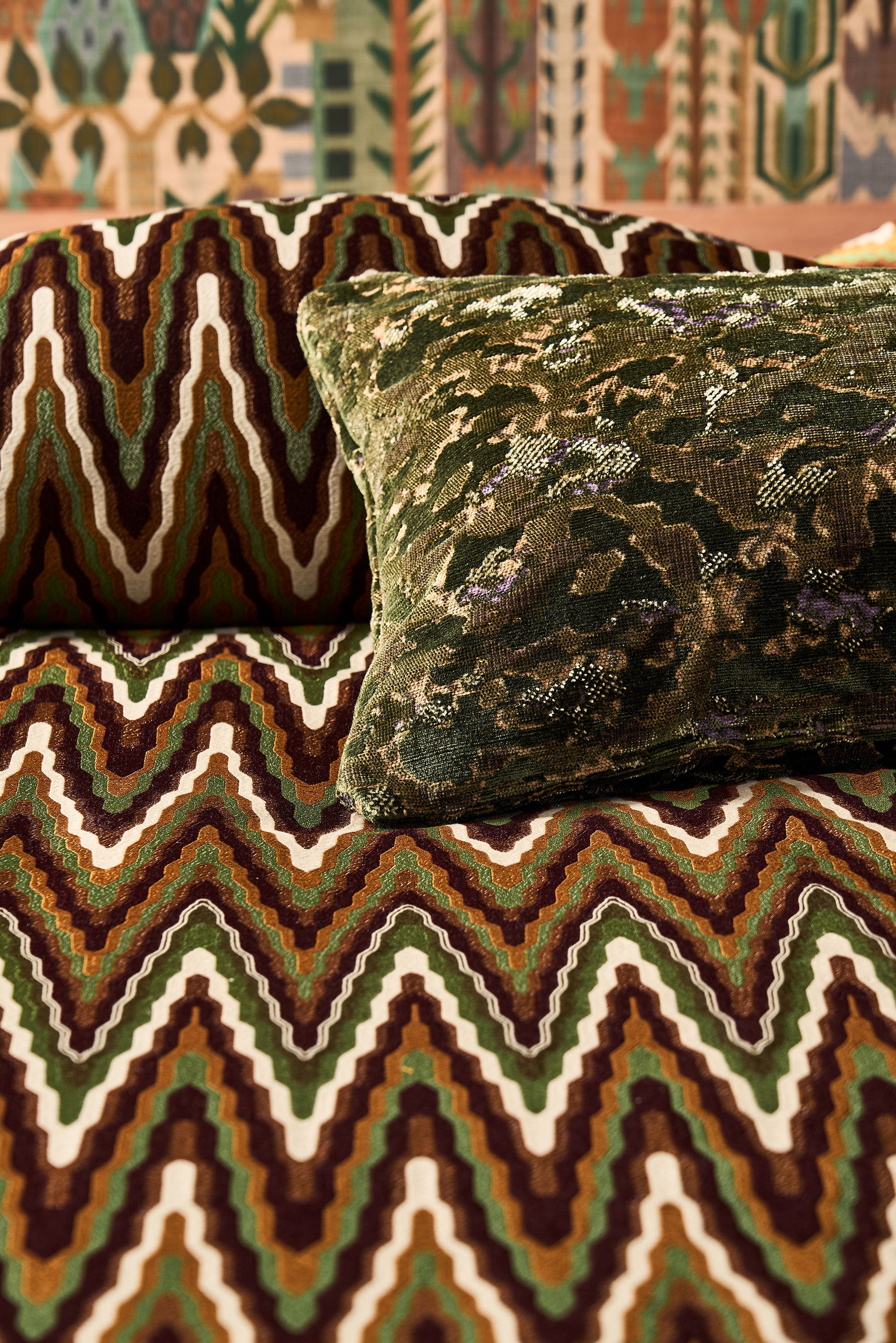 134773 Elota Burgundy/Moss Zamora Fabric by Harlequin