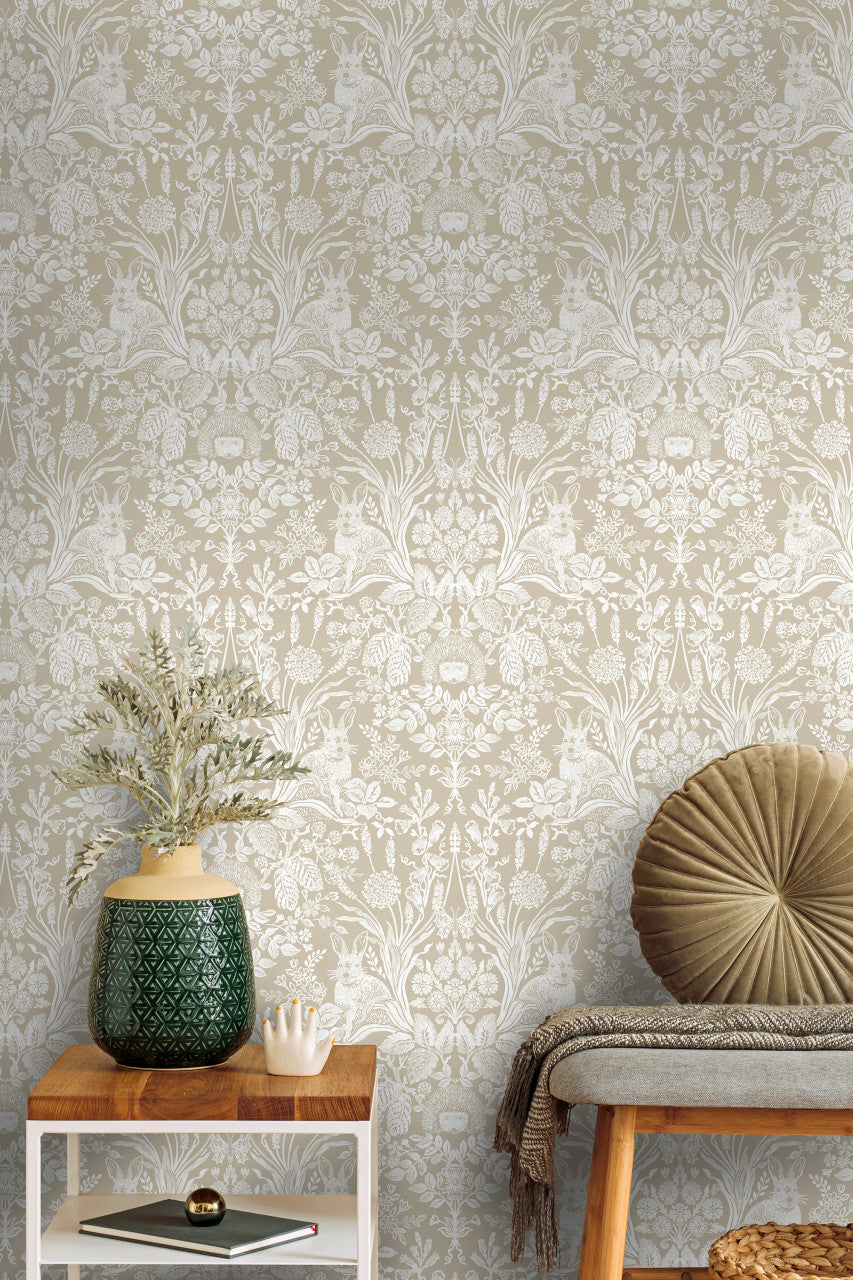 13559 Harlen Woodland Damask Beige Wallpaper by Holden Decor