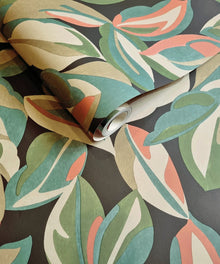 13573 Abstract Leaf Charcoal Wallpaper by Holden Decor