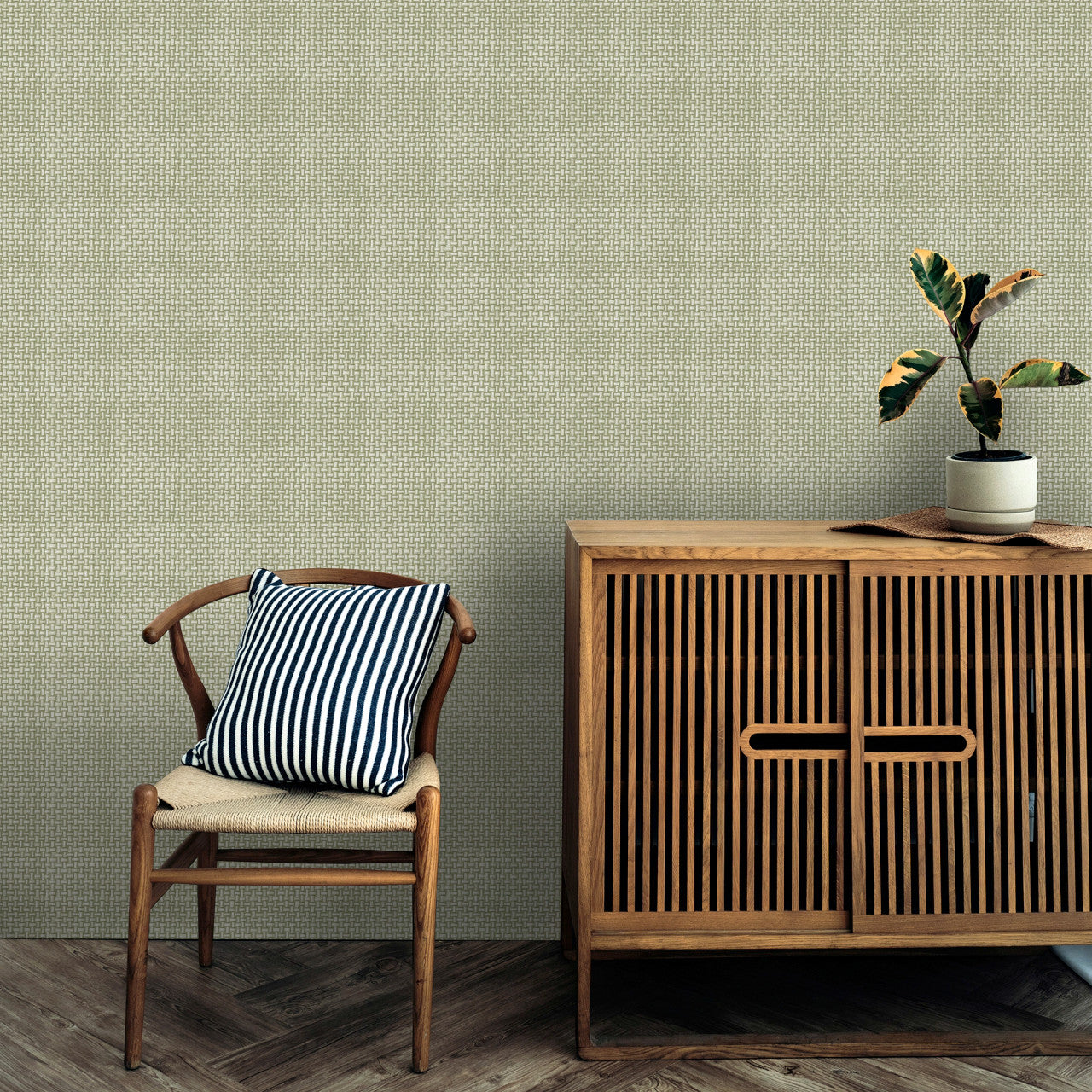 13581 Basket Weave Green Wallpaper by Holden Decor