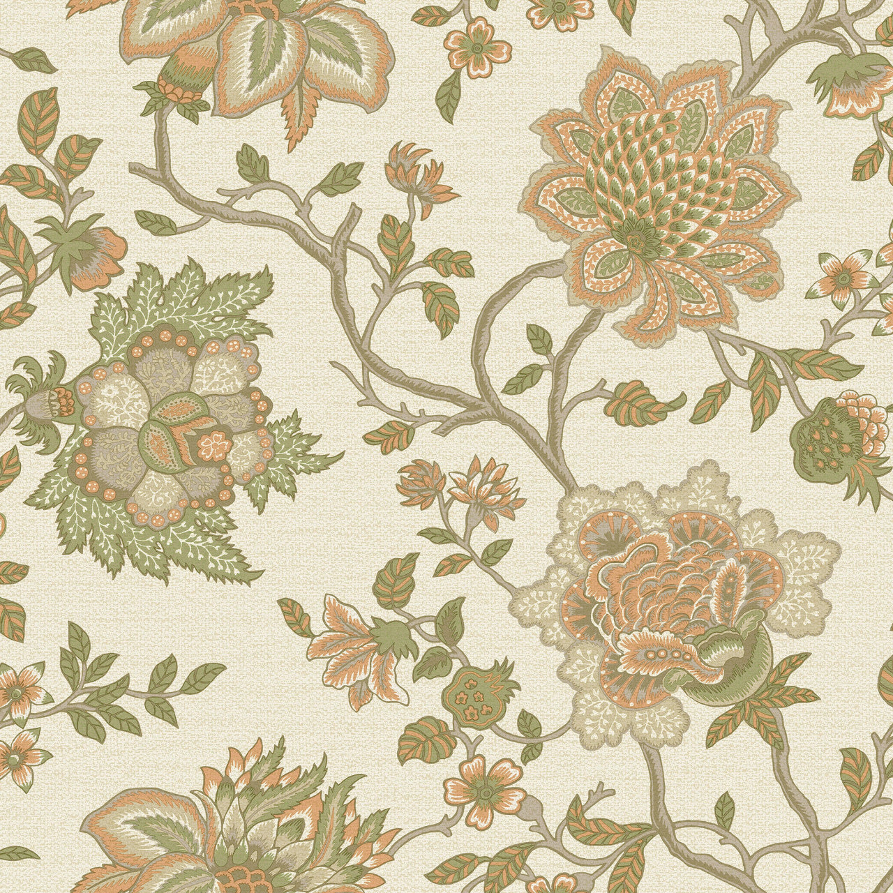 13591 Jacobean Trail Orange Sage Wallpaper by Holden Decor
