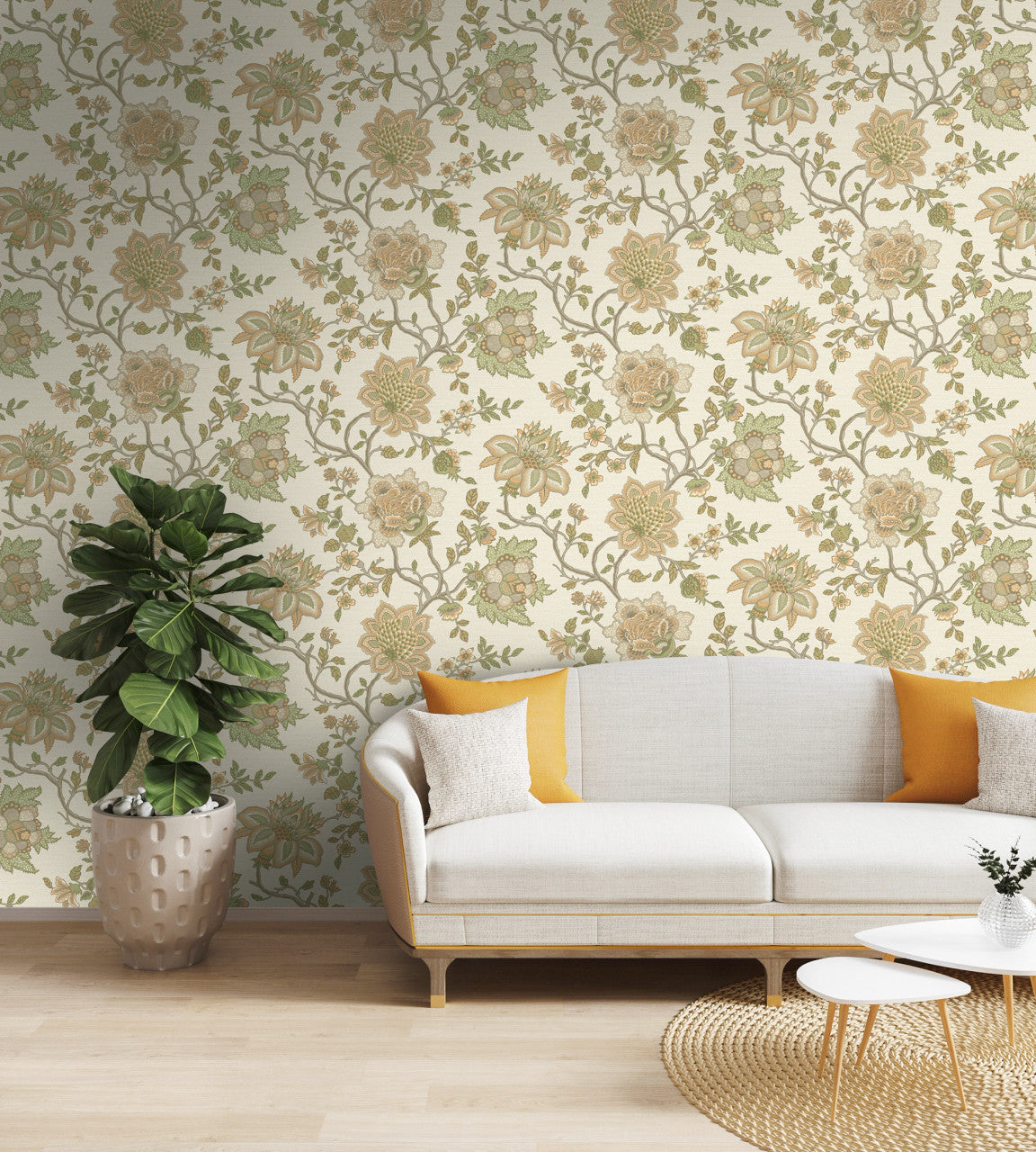 13591 Jacobean Trail Orange Sage Wallpaper by Holden Decor