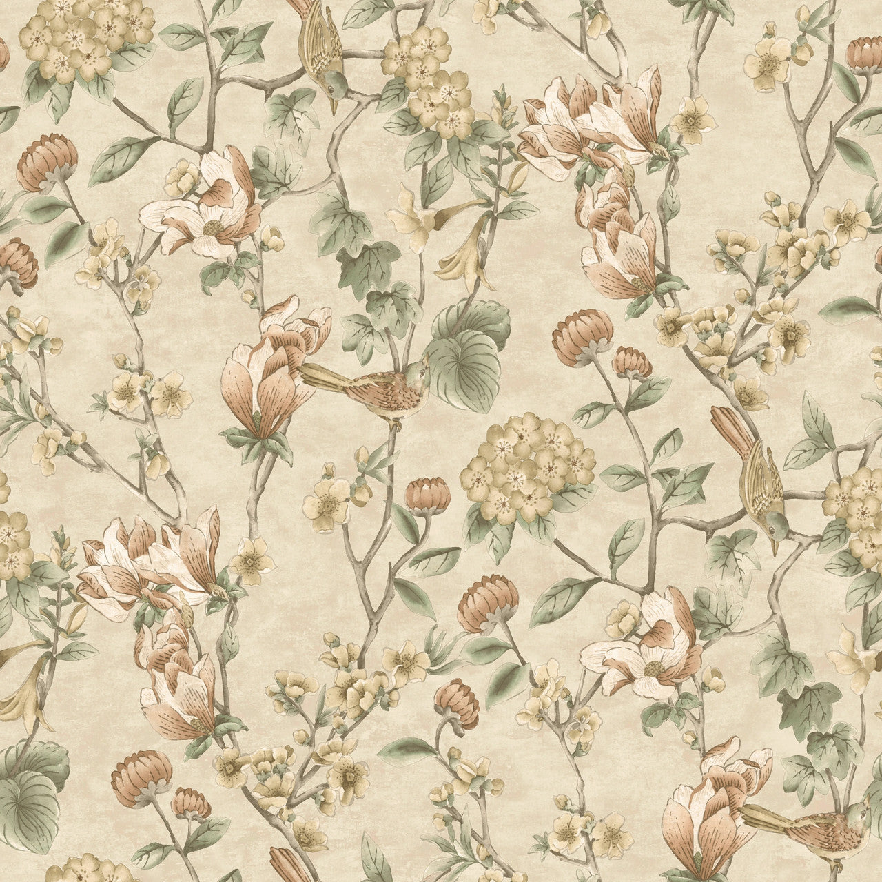 13600 Floral Bird Trail Cream Wallpaper by Holden Decor