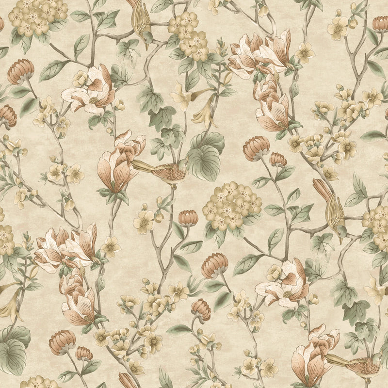 13600 Floral Bird Trail Cream Wallpaper by Holden Decor
