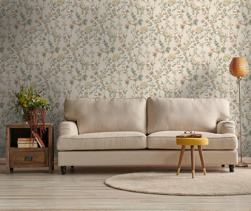 13600 Floral Bird Trail Cream Wallpaper by Holden Decor