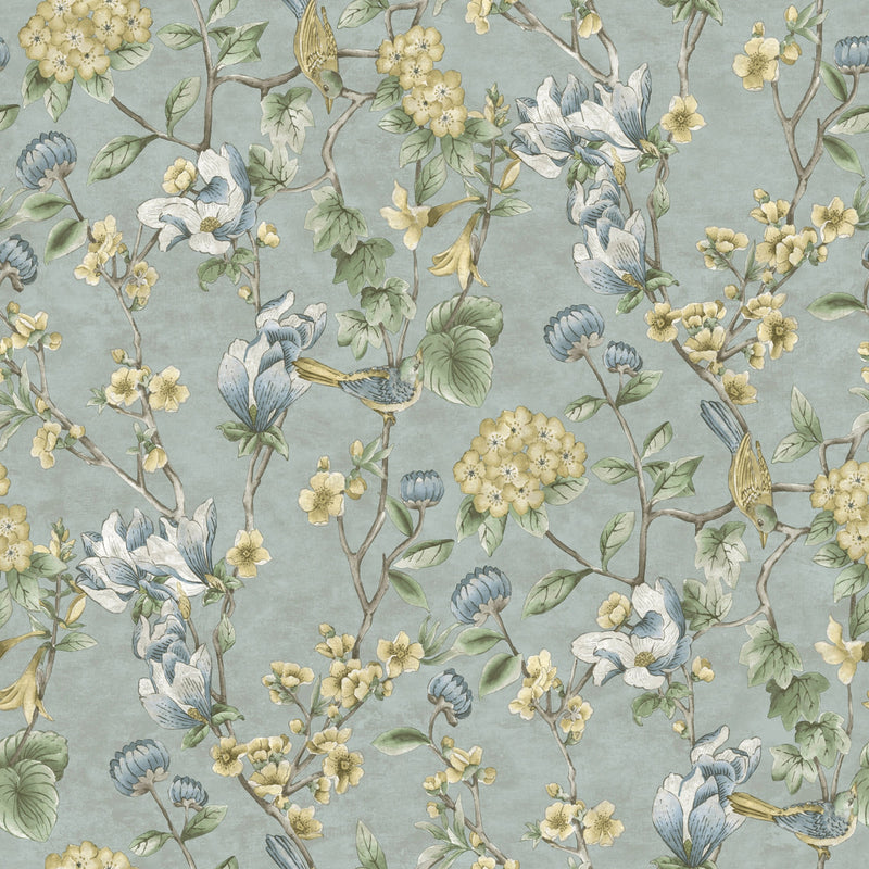 13602 Floral Bird Trail Blue Wallpaper by Holden Decor