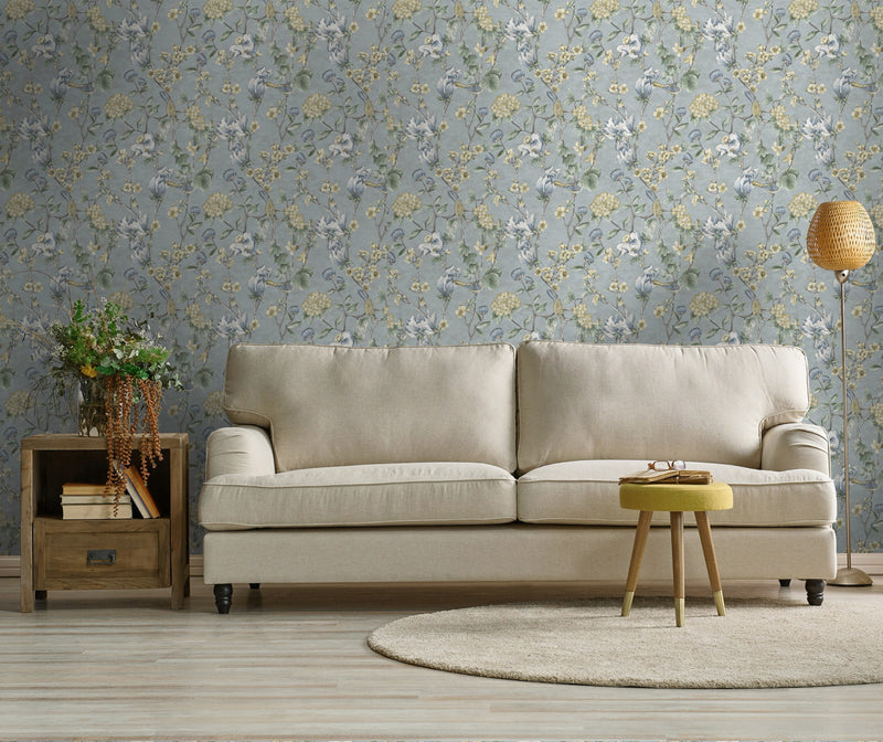 13602 Floral Bird Trail Blue Wallpaper by Holden Decor