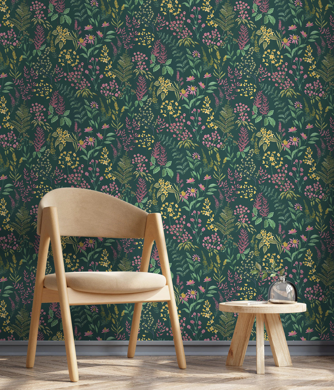 13660 Floral Sprig Teal Pink Wallpaper by Holden Decor