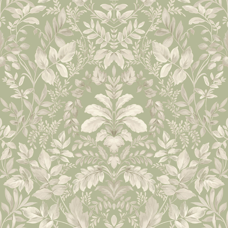 13671 Leaf Damask Sage Wallpaper by Holden Decor