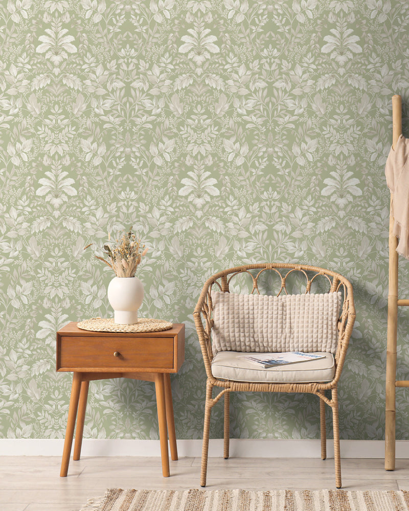13671 Leaf Damask Sage Wallpaper by Holden Decor
