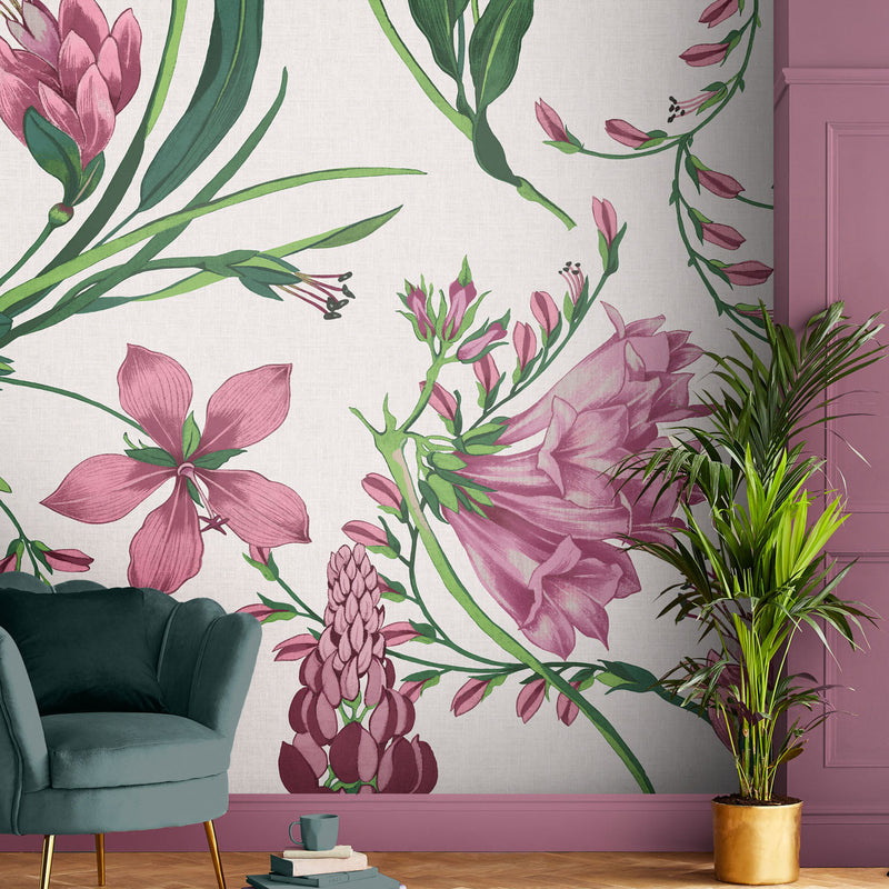 139874 Botanists Scroll Concerto Mauve Mural Wallpaper By Graham & Brown