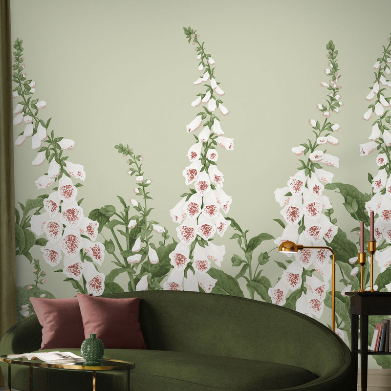 139892 Foxglove Concerto Sage Mural Wallpaper By Graham & Brown