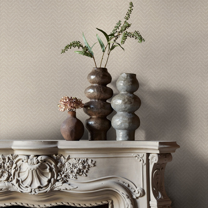 140088 Herringbone Weave Pebble Wallpaper by Abigail Ahern