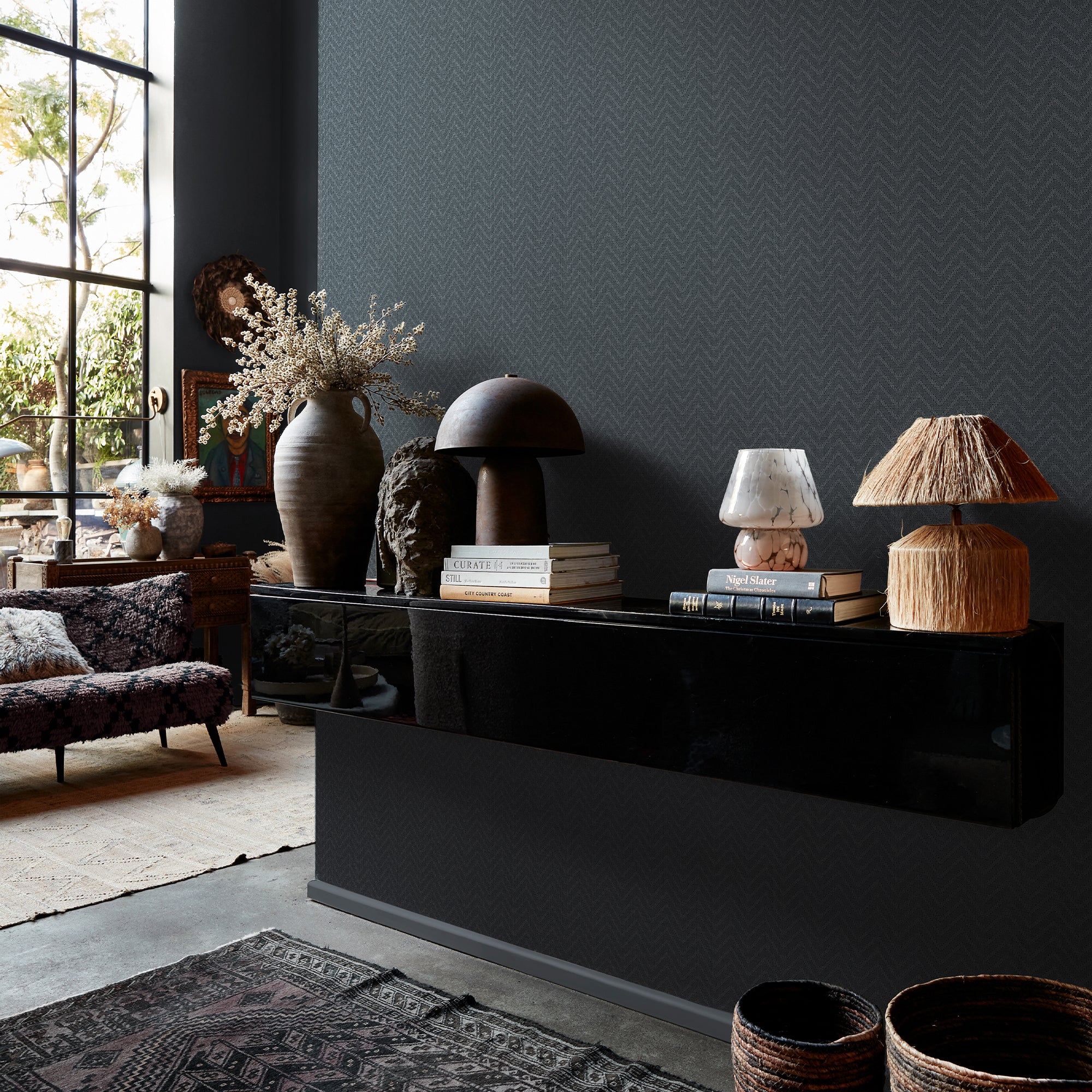 140090 Herringbone Weave Dusk Wallpaper by Abigail Ahern