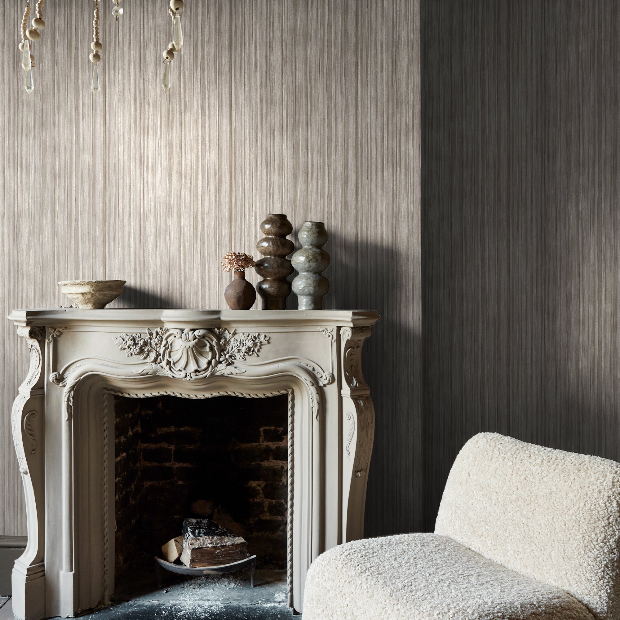 140096 Linear Luxe Pewter Wallpaper by Abigail Ahern