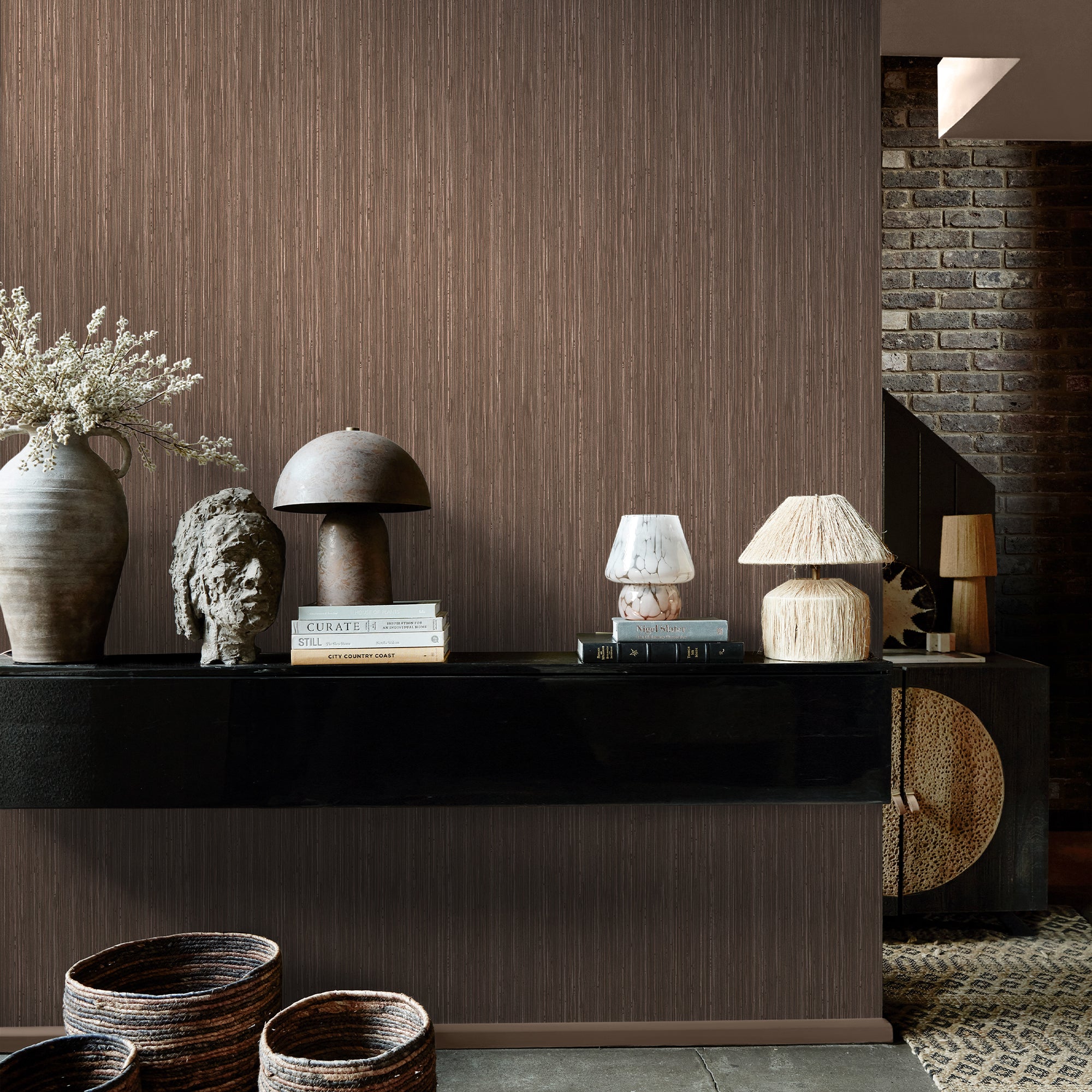 140099 Fibre Stripe Sable Wallpaper  by Abigail Ahern