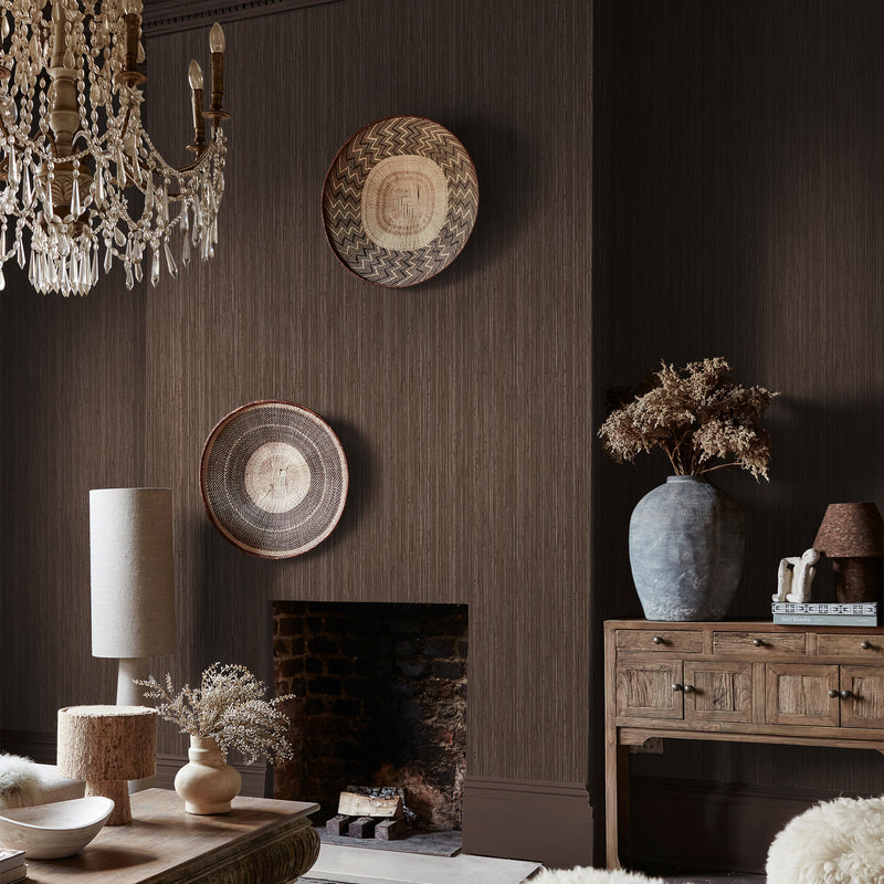 140100 Fibre Stripe Chocolate Wallpaper by Abigail Ahern