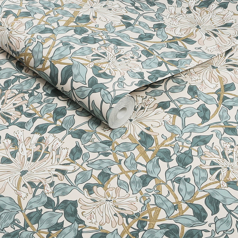 140483 Honeysuckle Dusk Blue William Morris at Home Wallpaper by Graham & Brown