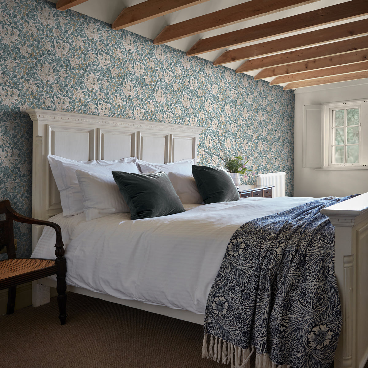 Honeysuckle Dusk Blue Wallpaper by William Morris at Home