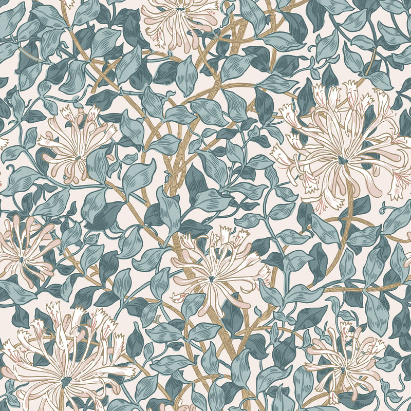 140483 Honeysuckle Dusk Blue William Morris at Home Wallpaper by Graham & Brown