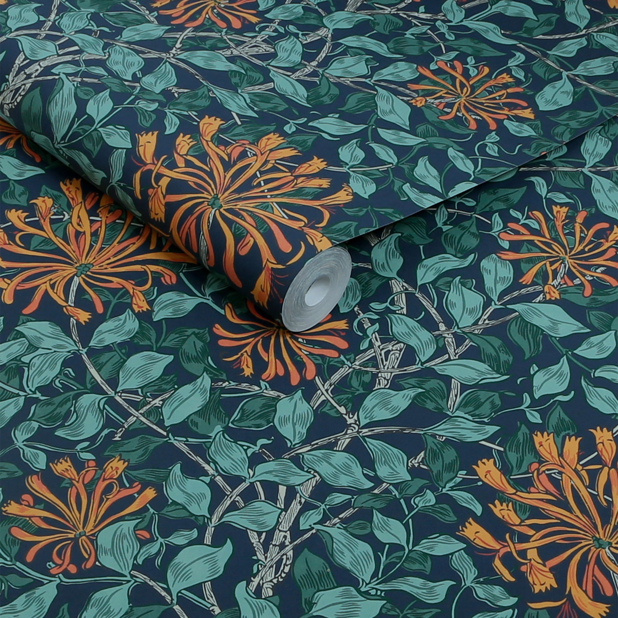 140484 Honeysuckle Tidewater Blue William Morris at Home Wallpaper by Graham & Brown