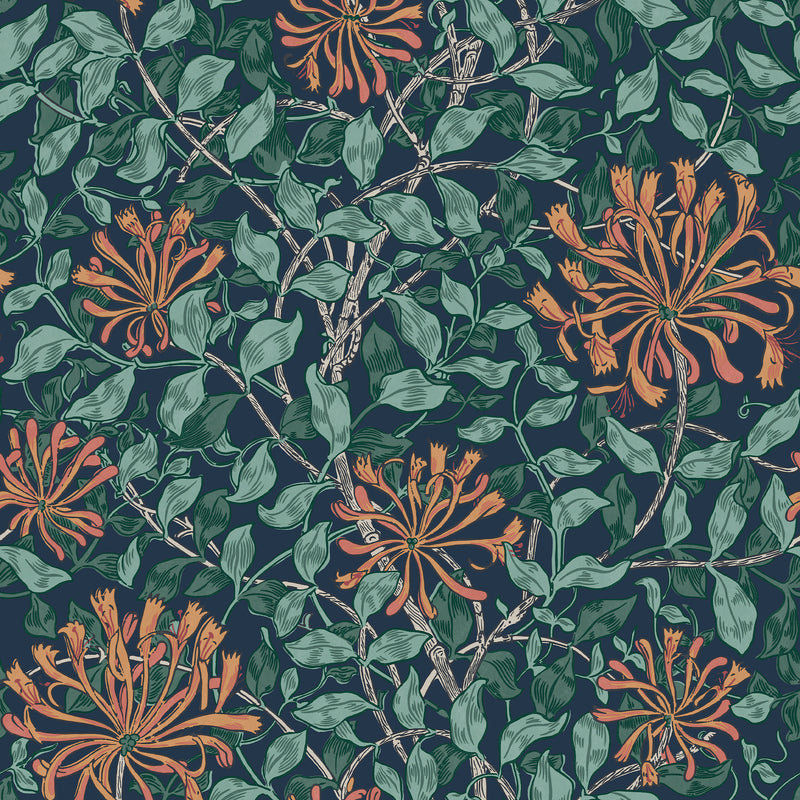 140484 Honeysuckle Tidewater Blue William Morris at Home Wallpaper by Graham & Brown