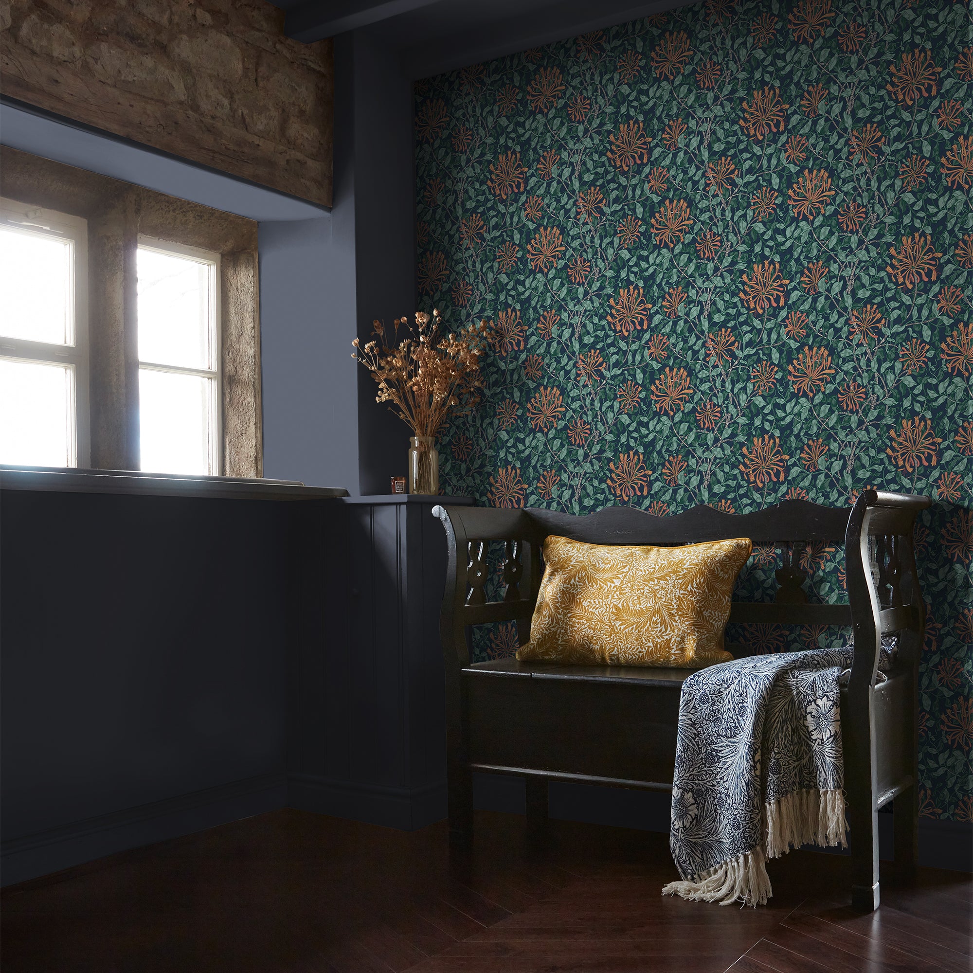 140484 Honeysuckle Tidewater Blue William Morris at Home Wallpaper by Graham & Brown