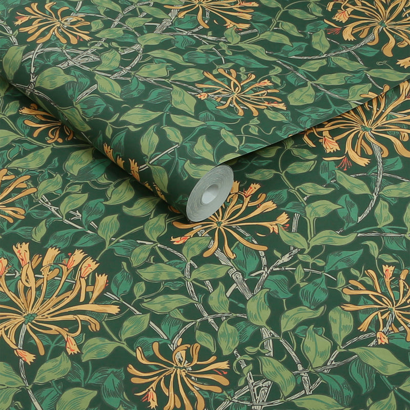 140487 Honeysuckle Verde William Morris at Home Wallpaper by Graham & Brown