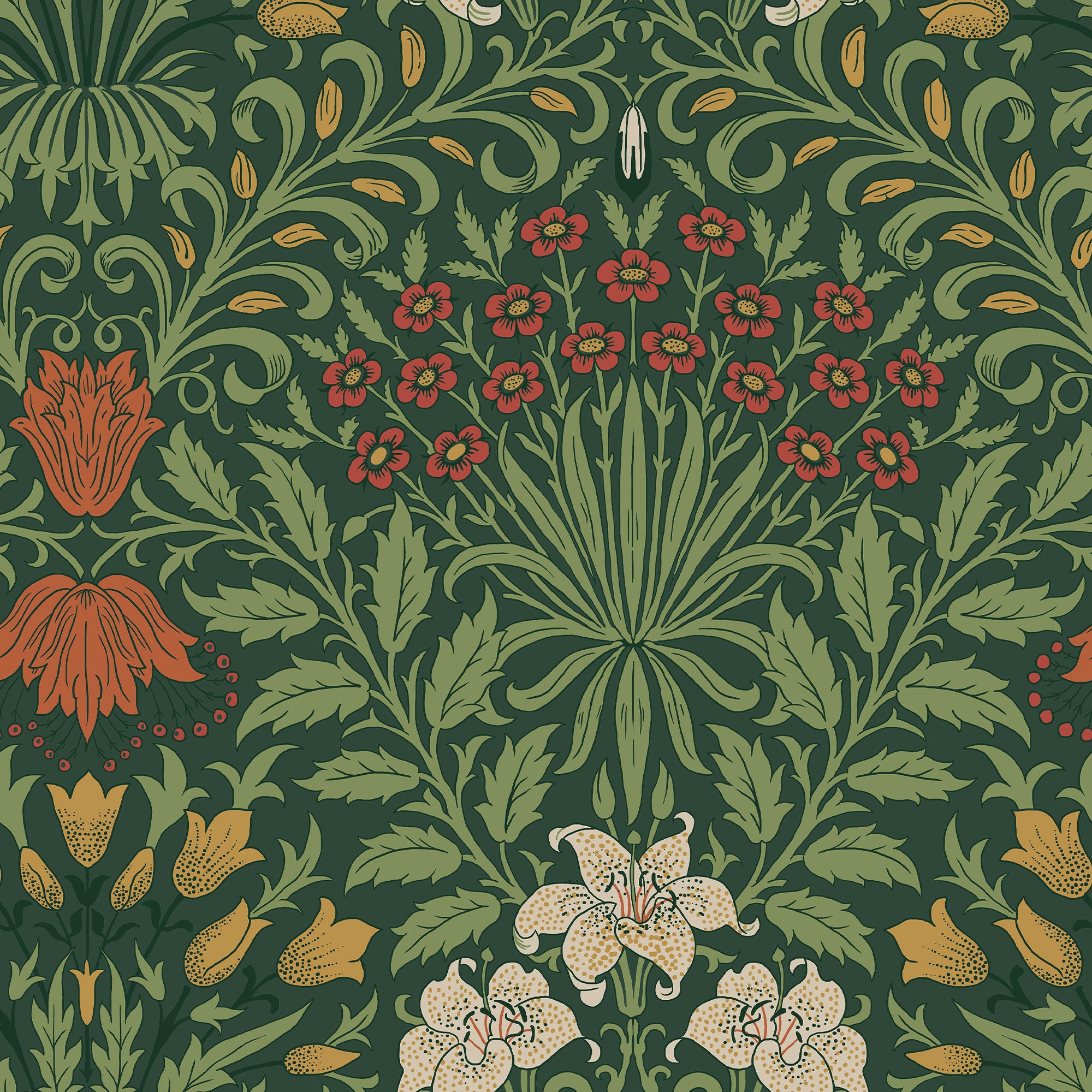140495 Garden Moss Green William Morris at Home Wallpaper by Graham & Brown