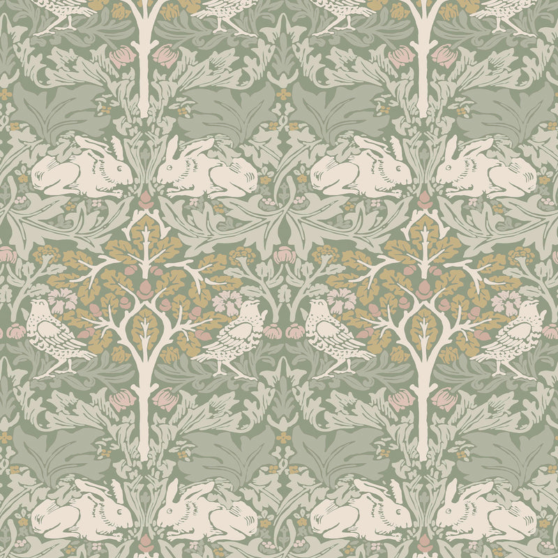 140500 Brother Rabbit Sage William Morris at Home Wallpaper by Graham & Brown