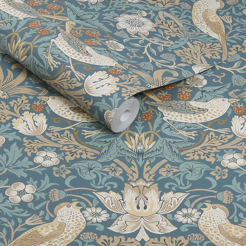 140503 Strawberry Thief Washed Blue William Morris at Home Wallpaper by Graham & Brown