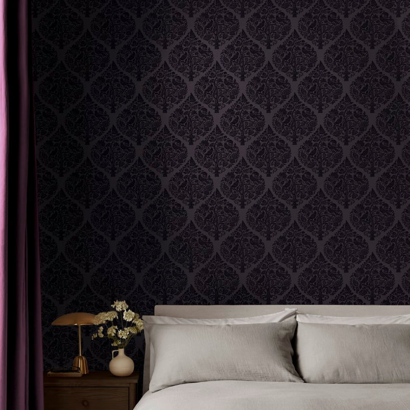 142018 Woodland Fable Plum Wallpaper by Graham & Brown