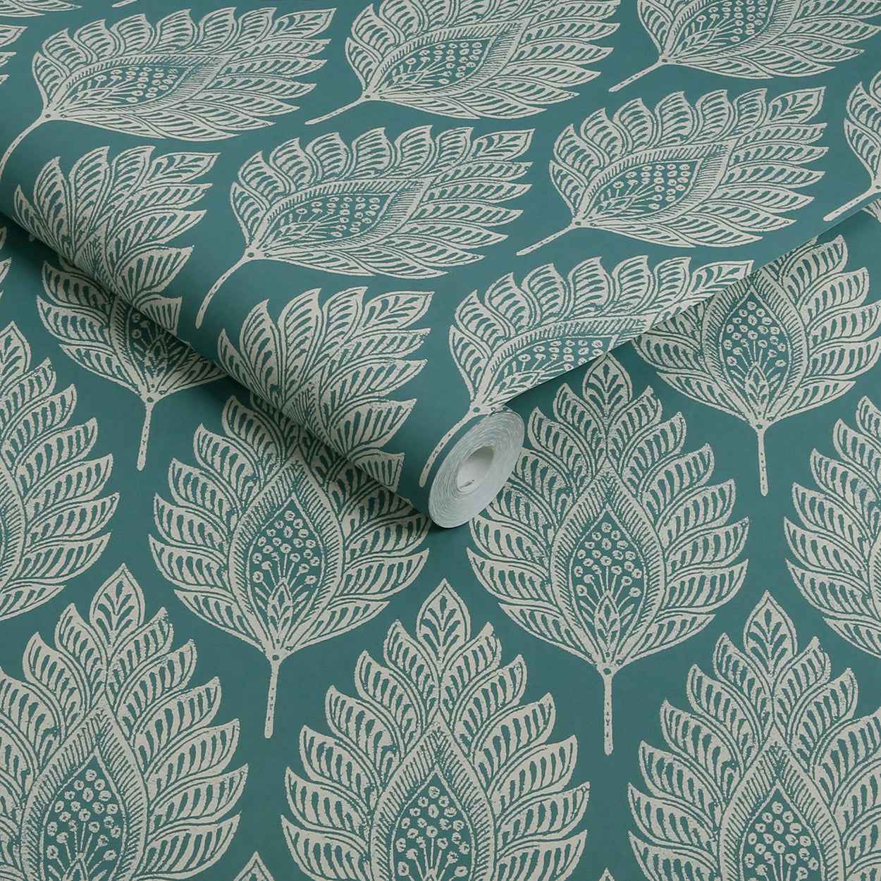 142309 Flame Leaf Teal Wallpaper by Graham & Brown