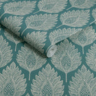 142309 Flame Leaf Teal Wallpaper by Graham & Brown