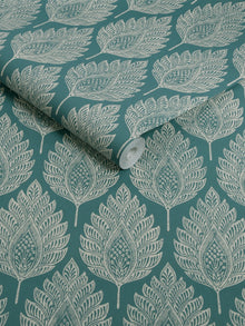 142309 Flame Leaf Teal Wallpaper by Graham & Brown