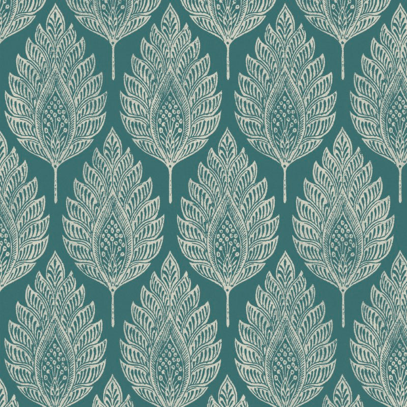 142309 Flame Leaf Teal Wallpaper by Graham & Brown