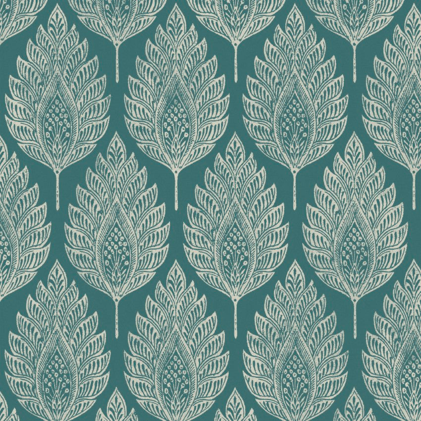142309 Flame Leaf Teal Wallpaper by Graham & Brown