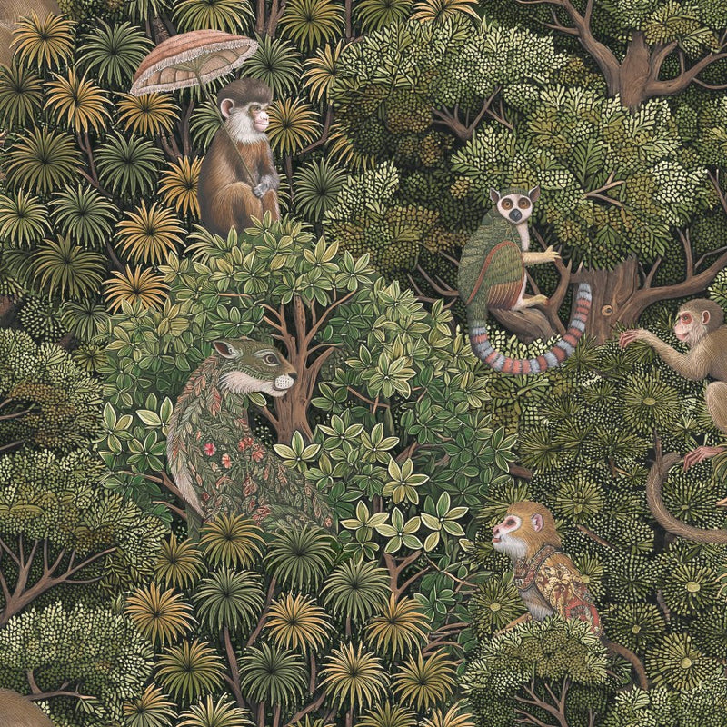 142310 Treetop Troop Green Wallpaper by Graham & Brown